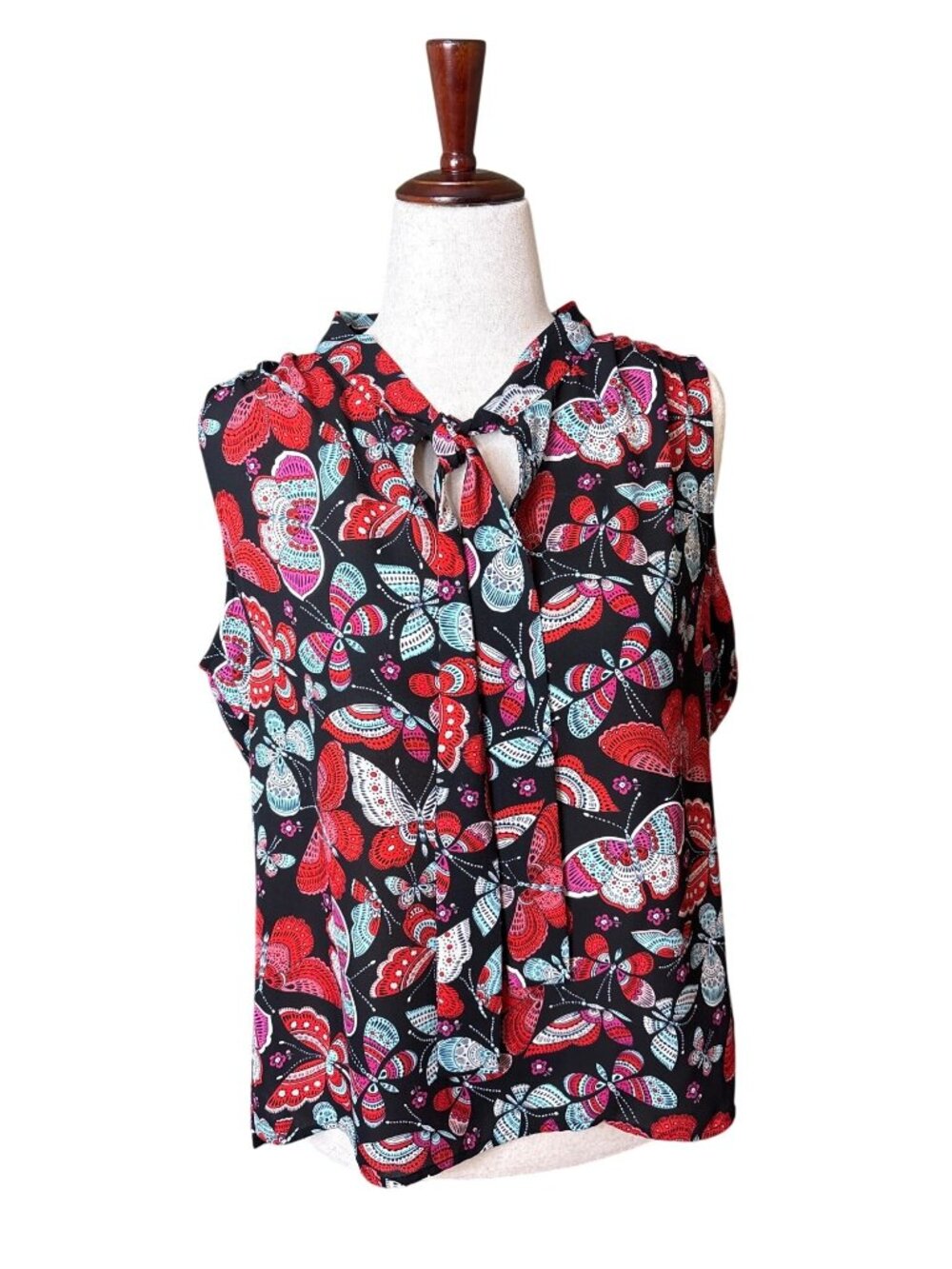 Tommy Hilfiger Sleeveless Top Butterfly Print Keyhole Neck Lightweight Womens XL